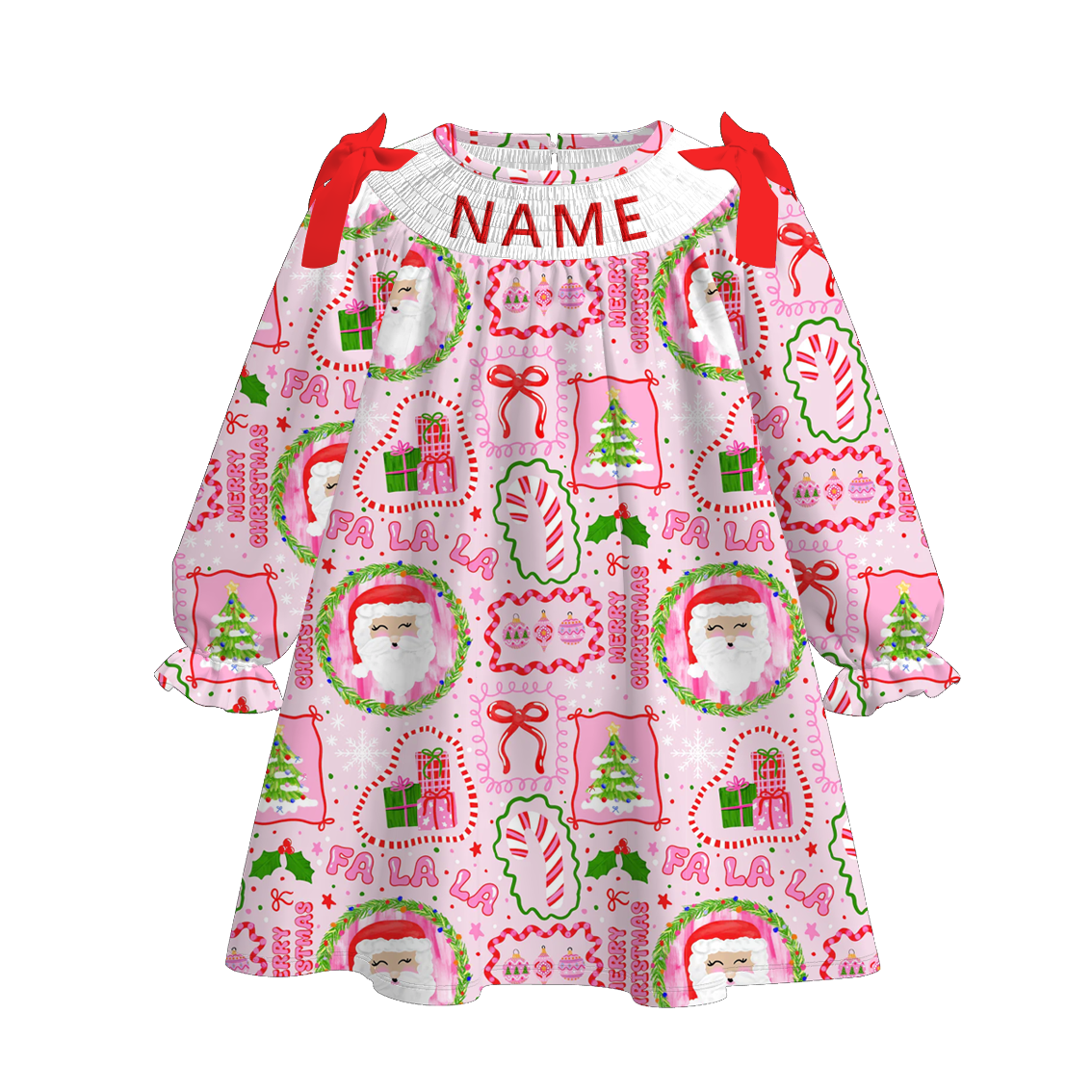 (Pre Order)Sisters Christmas Santa Claus Embroidery Smocked Dress&Romper