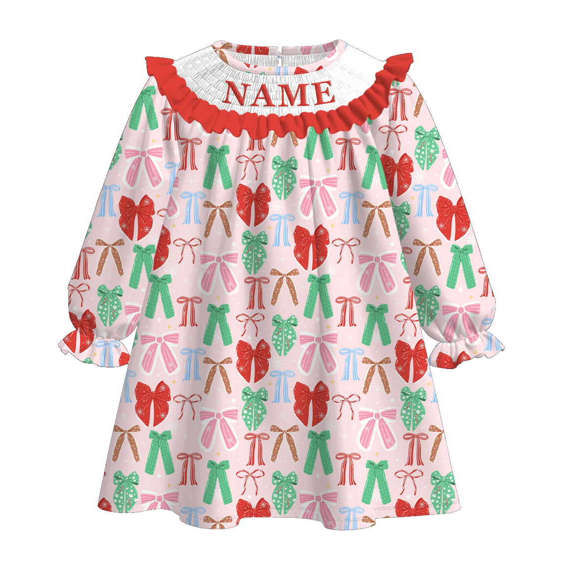 (Pre Order)Sisters Christmas Bow Embroidery Smocked Dress&Romper