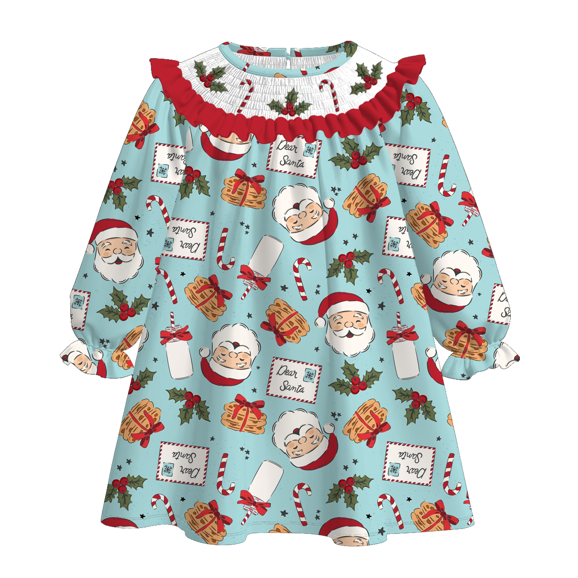 (Pre Order)Sisters Christmas Santa Claus Embroidery Smocked Dress&Romper
