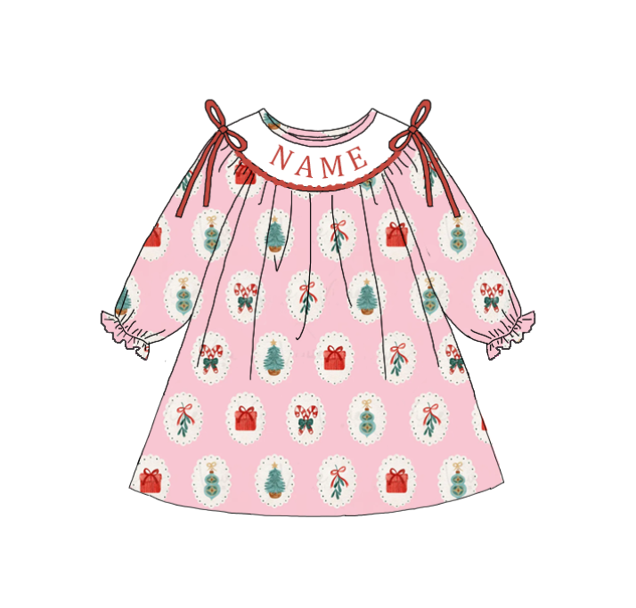 (Pre Order)Sisters Christmas Embroidery Smocked Dress&Romper
