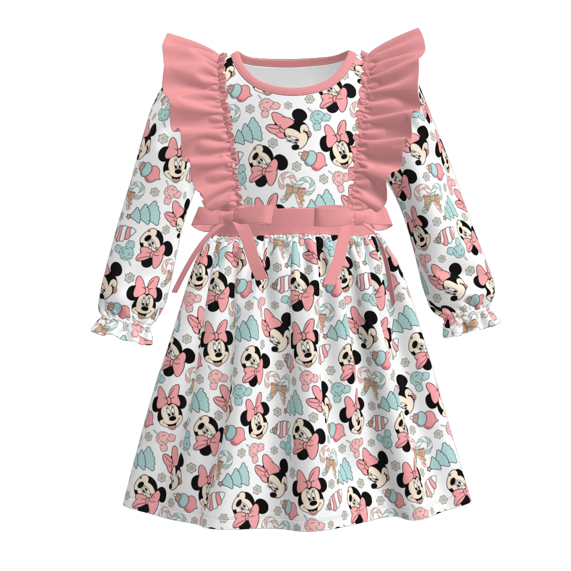 (Pre Order)Girls Christmas Cartoon Print Dress