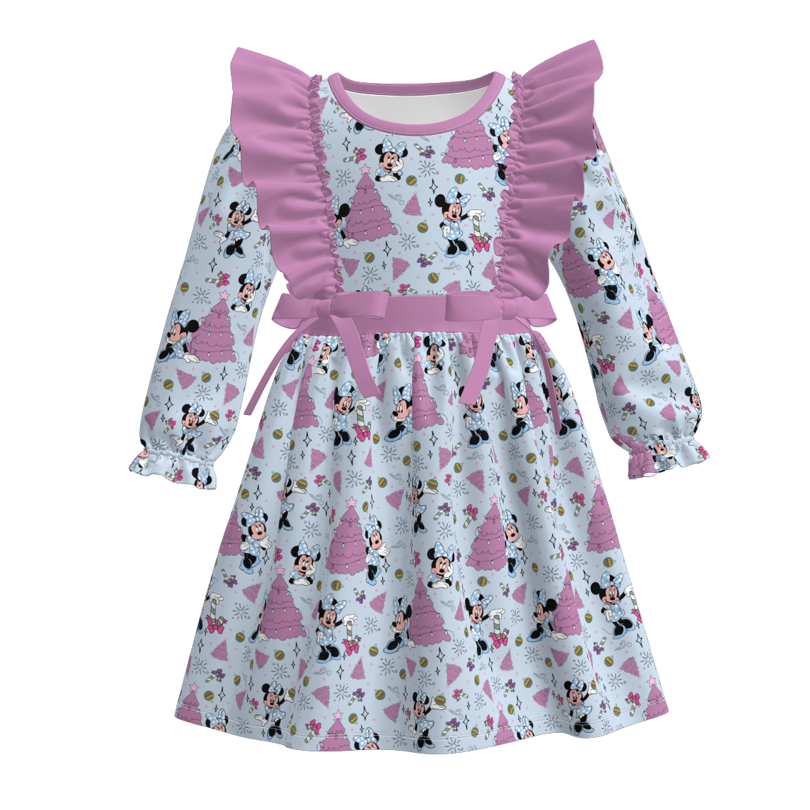 (Pre Order)Girls Christmas Cartoon Print Dress