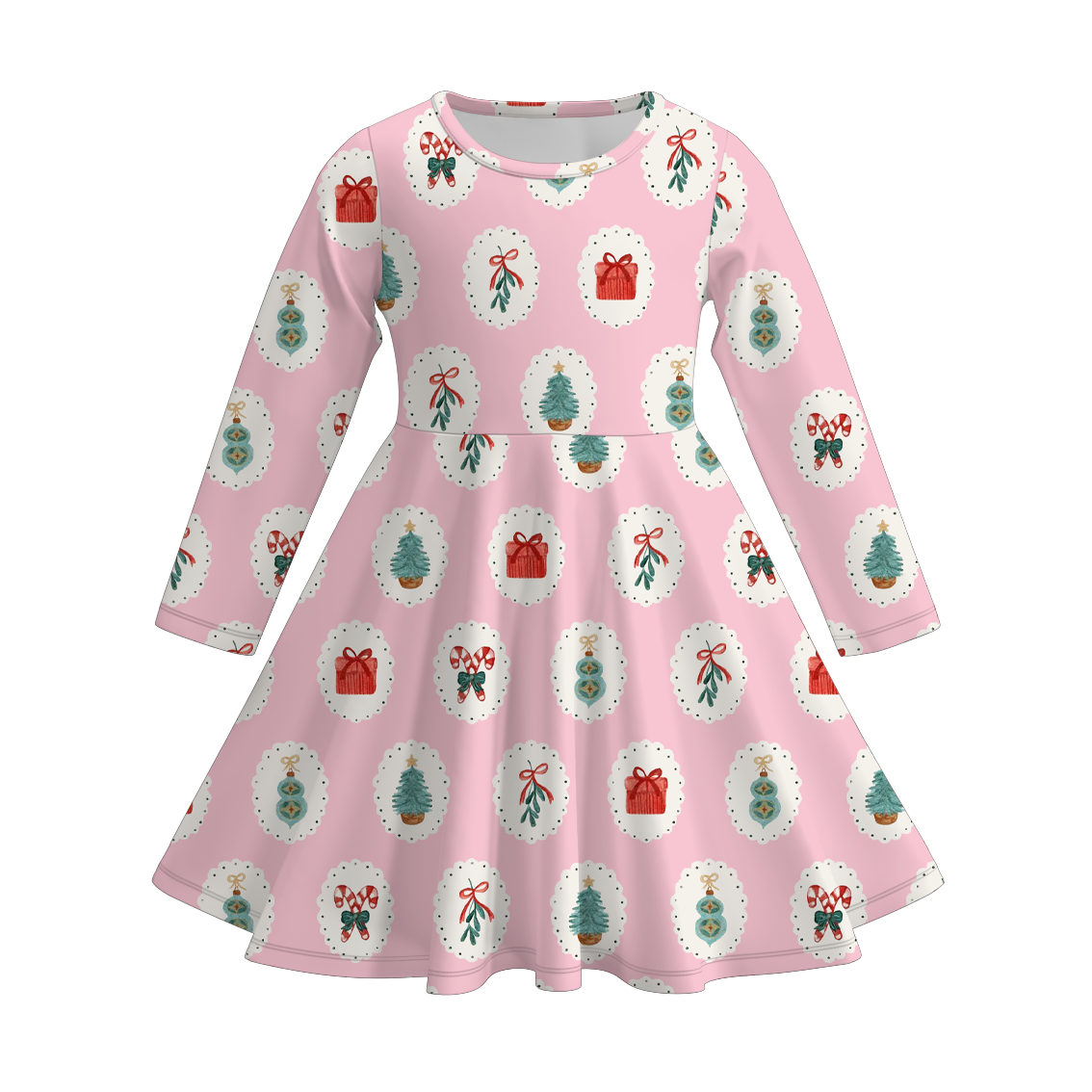 (Pre Order)Girls Christmas Print Dress&Outfit Set
