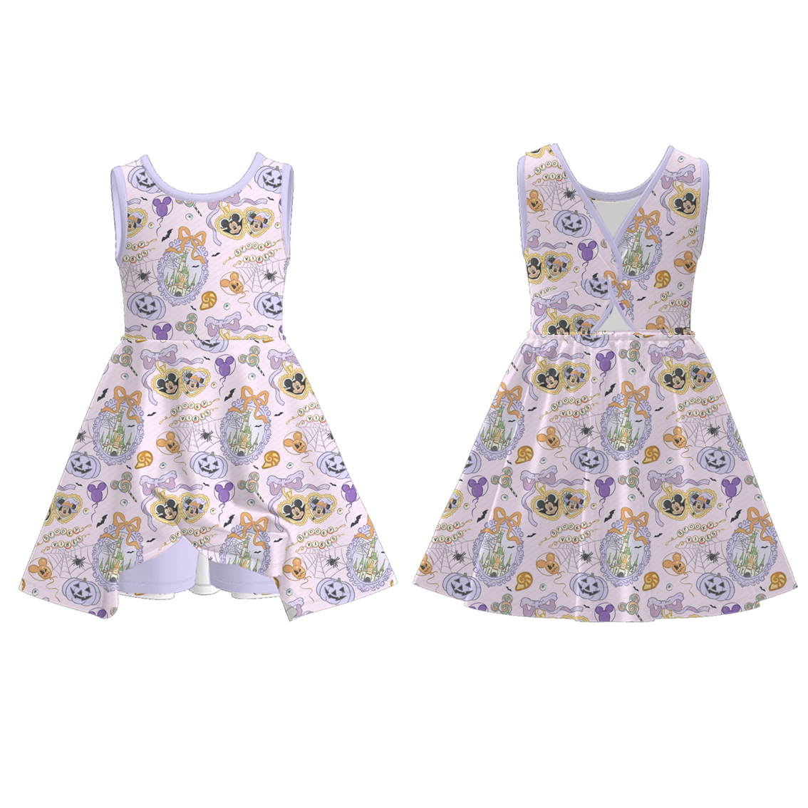 (Pre Order)Girls Halloween Cartoon Print Skort Dress