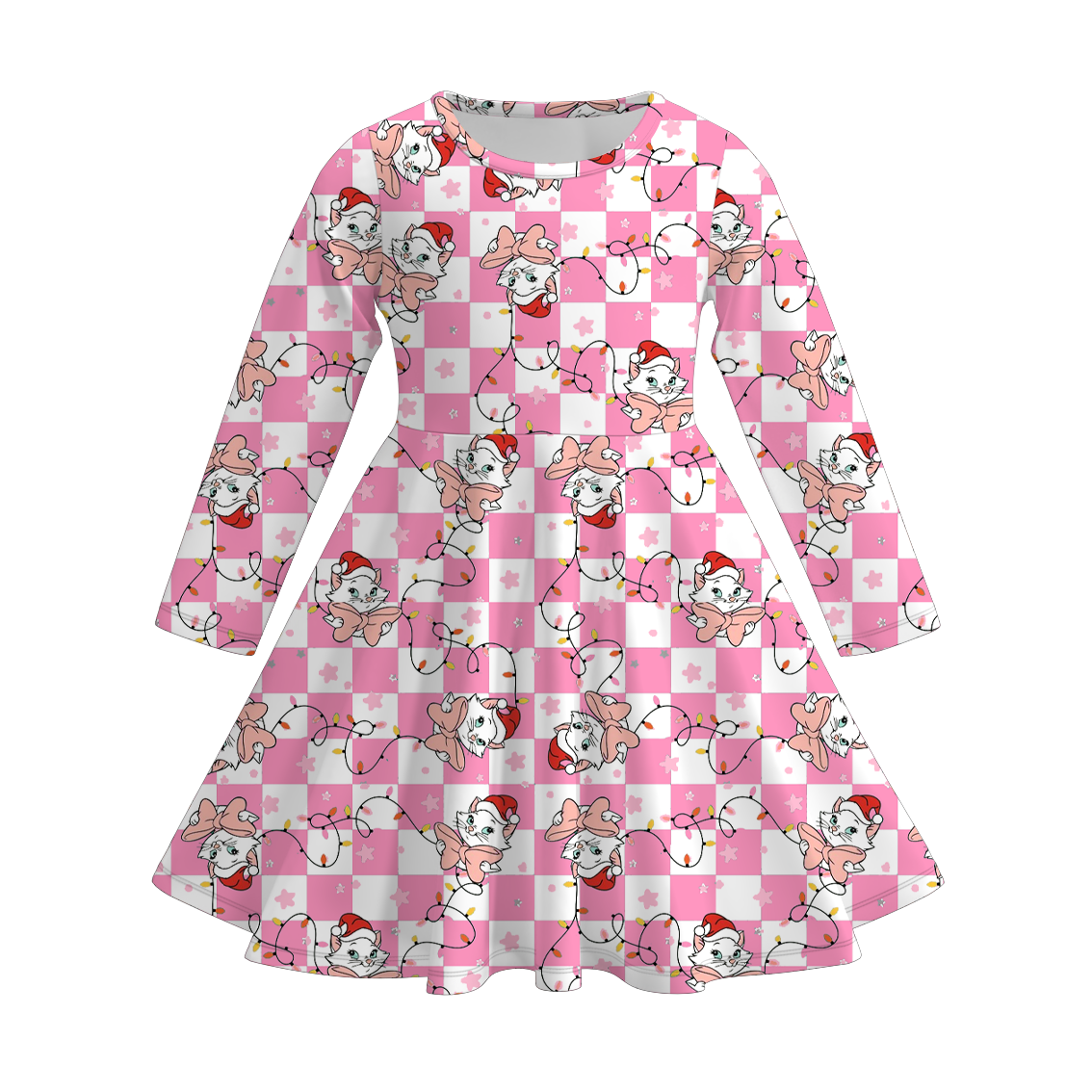 (Pre Order)Girls Christmas Cartoon Print Twirl Dress