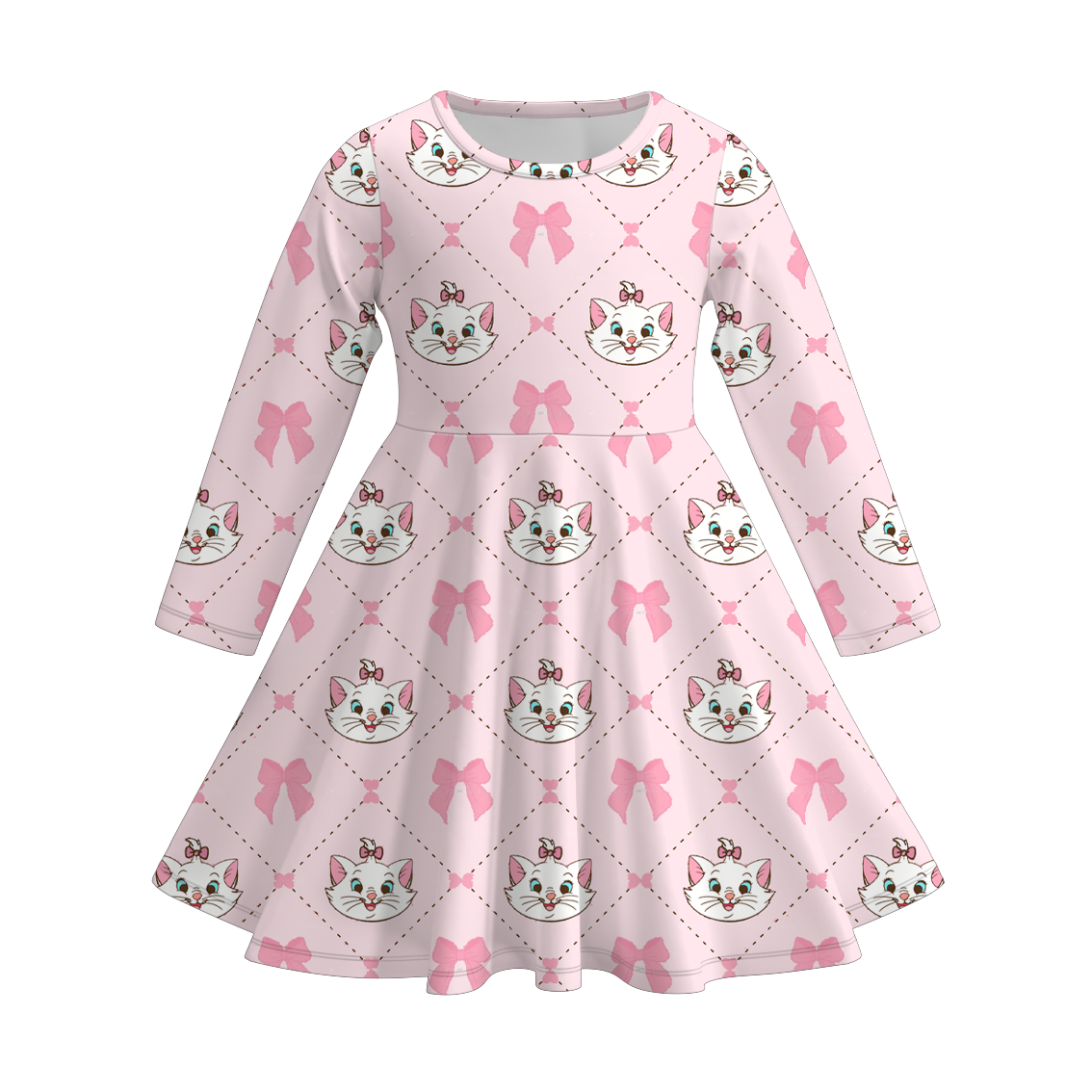 (Pre Order)Girls Christmas Cartoon Print Twirl Dress