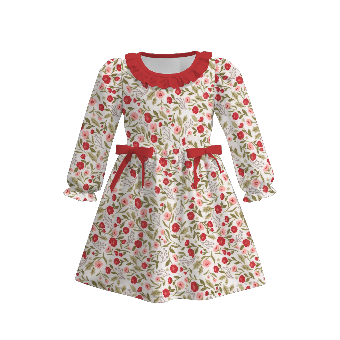(Pre Order)Girls Fall&Winter Floral Print Ruffle Dress