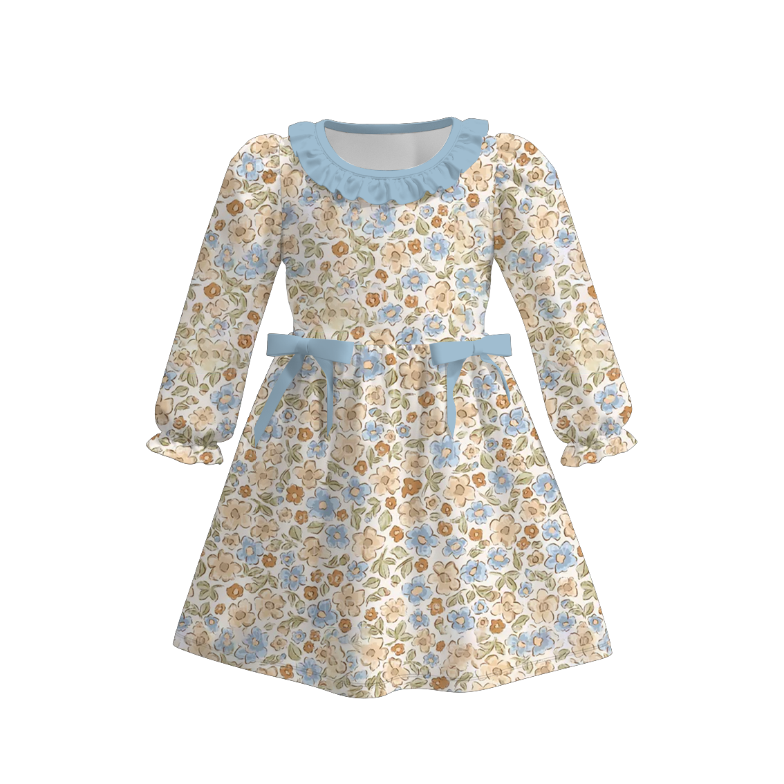 (Pre Order)Girls Fall&Winter Floral Print Ruffle Dress