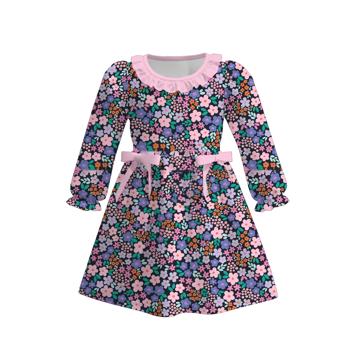 (Pre Order)Girls Fall&Winter Floral Print Ruffle Dress