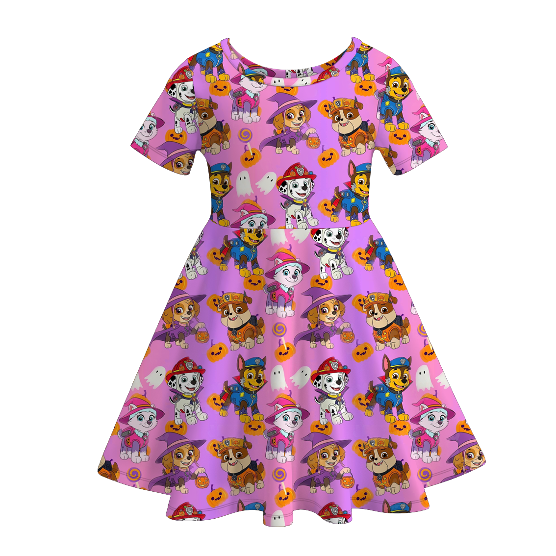(Pre Order)Girls Halloween Cartoon Print Twirl Dress