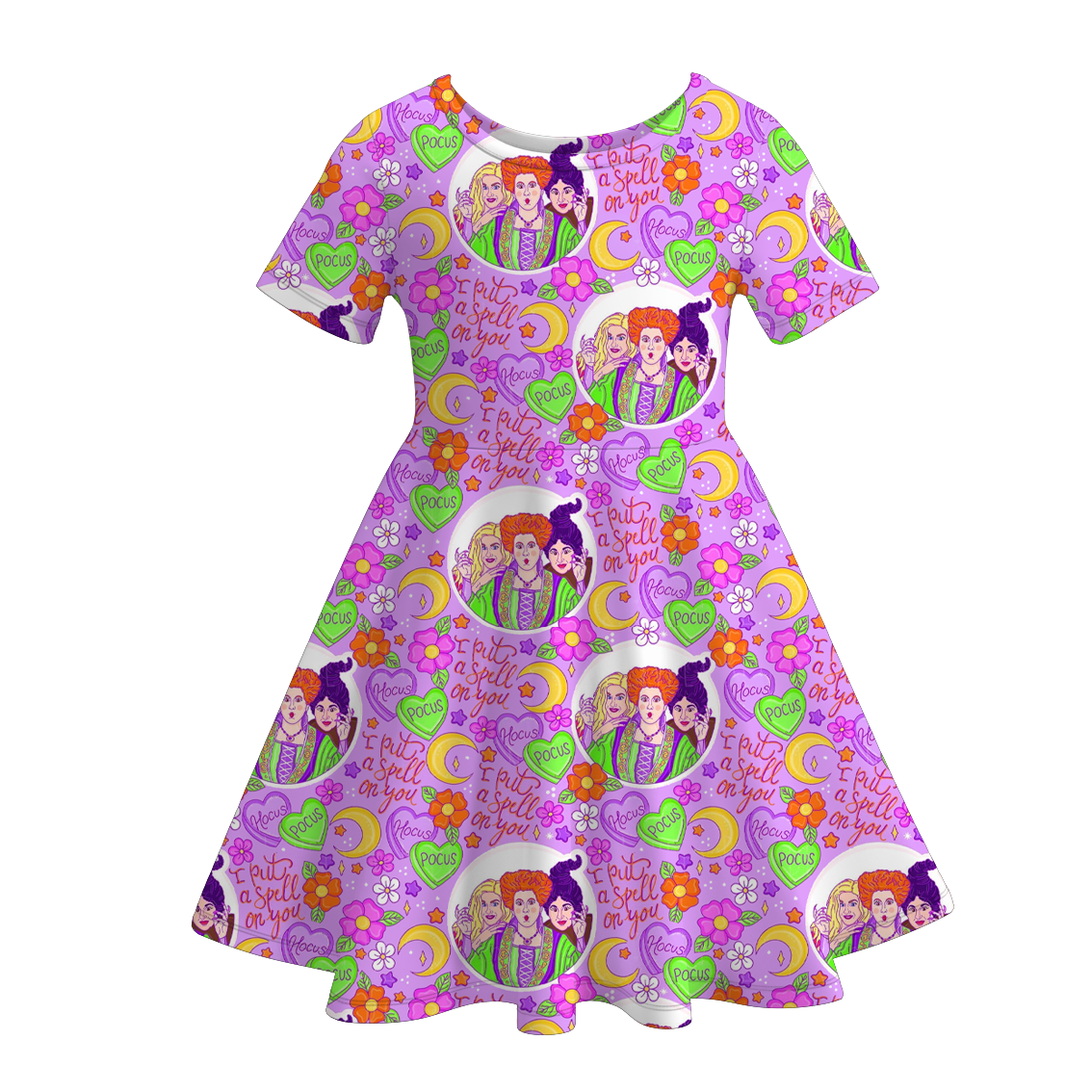 (Pre Order)Girls Halloween Cartoon Print Twirl Dress