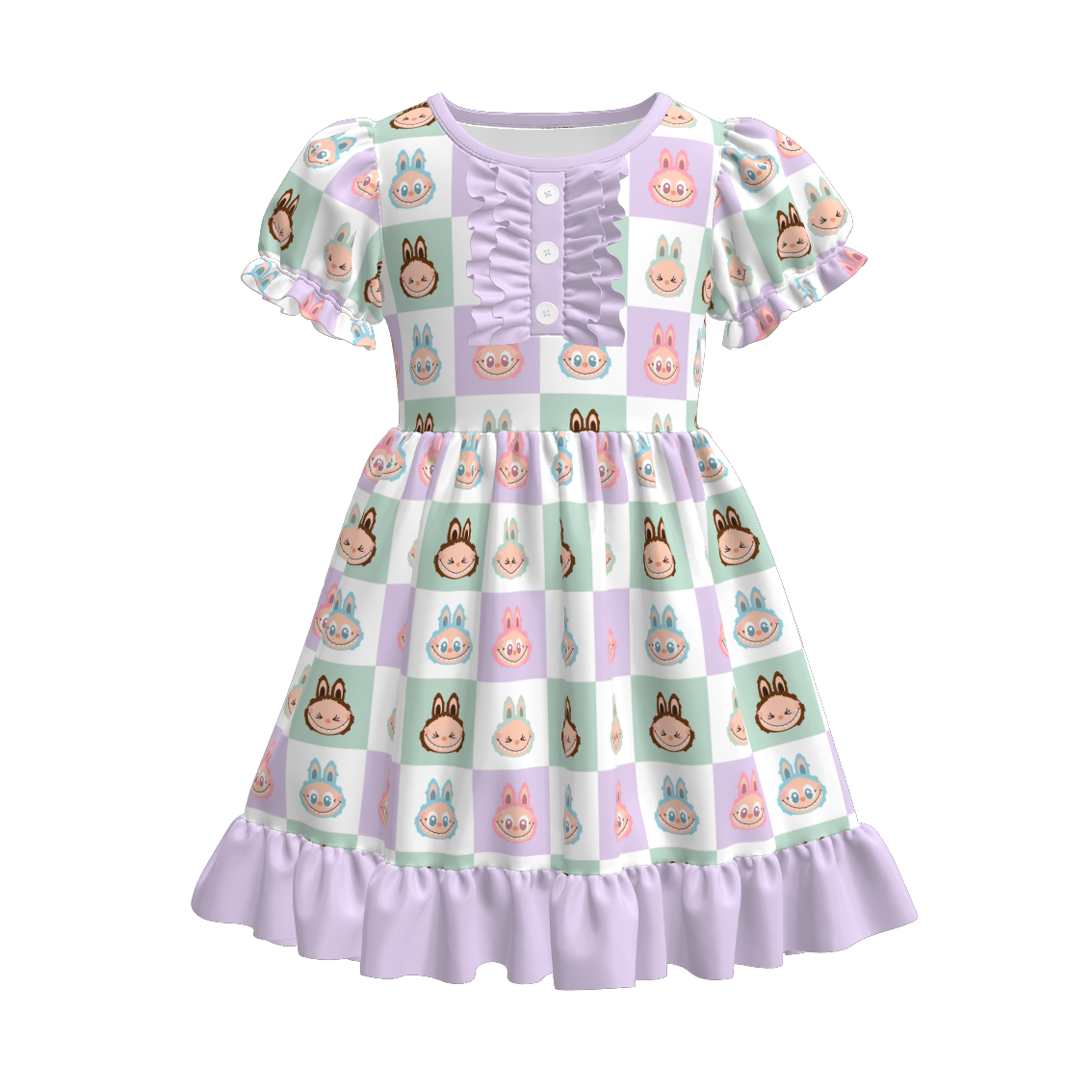 (Pre Order)Girls Halloween Cartoon Print Ruffle Dress