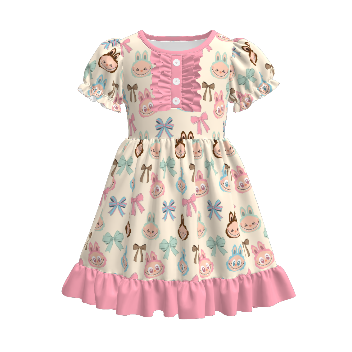 (Pre Order)Girls Halloween Cartoon Print Ruffle Dress