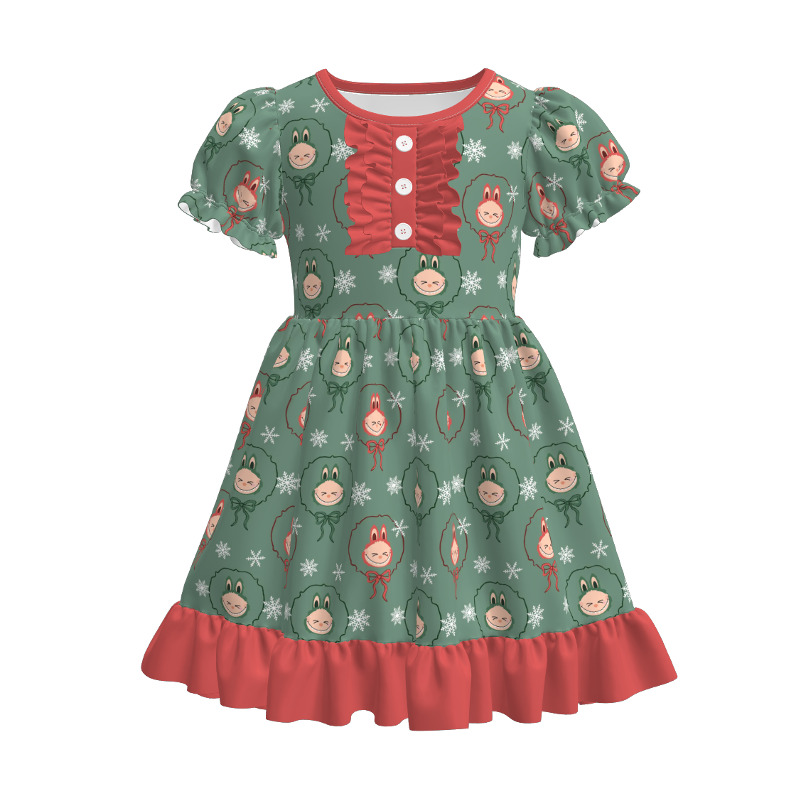 (Pre Order)Girls Halloween Cartoon Print Ruffle Dress