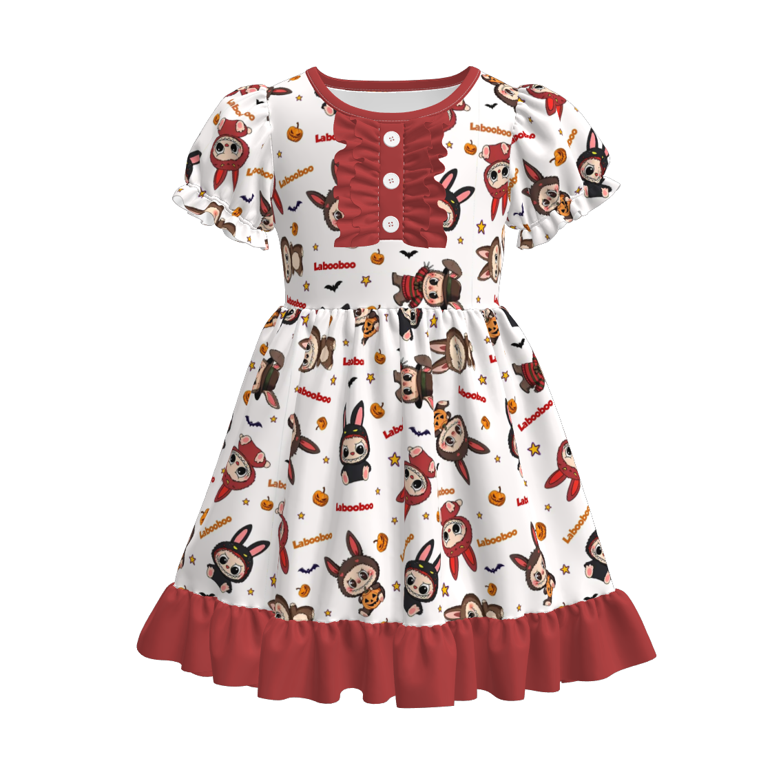(Pre Order)Girls Halloween Cartoon Print Ruffle Dress