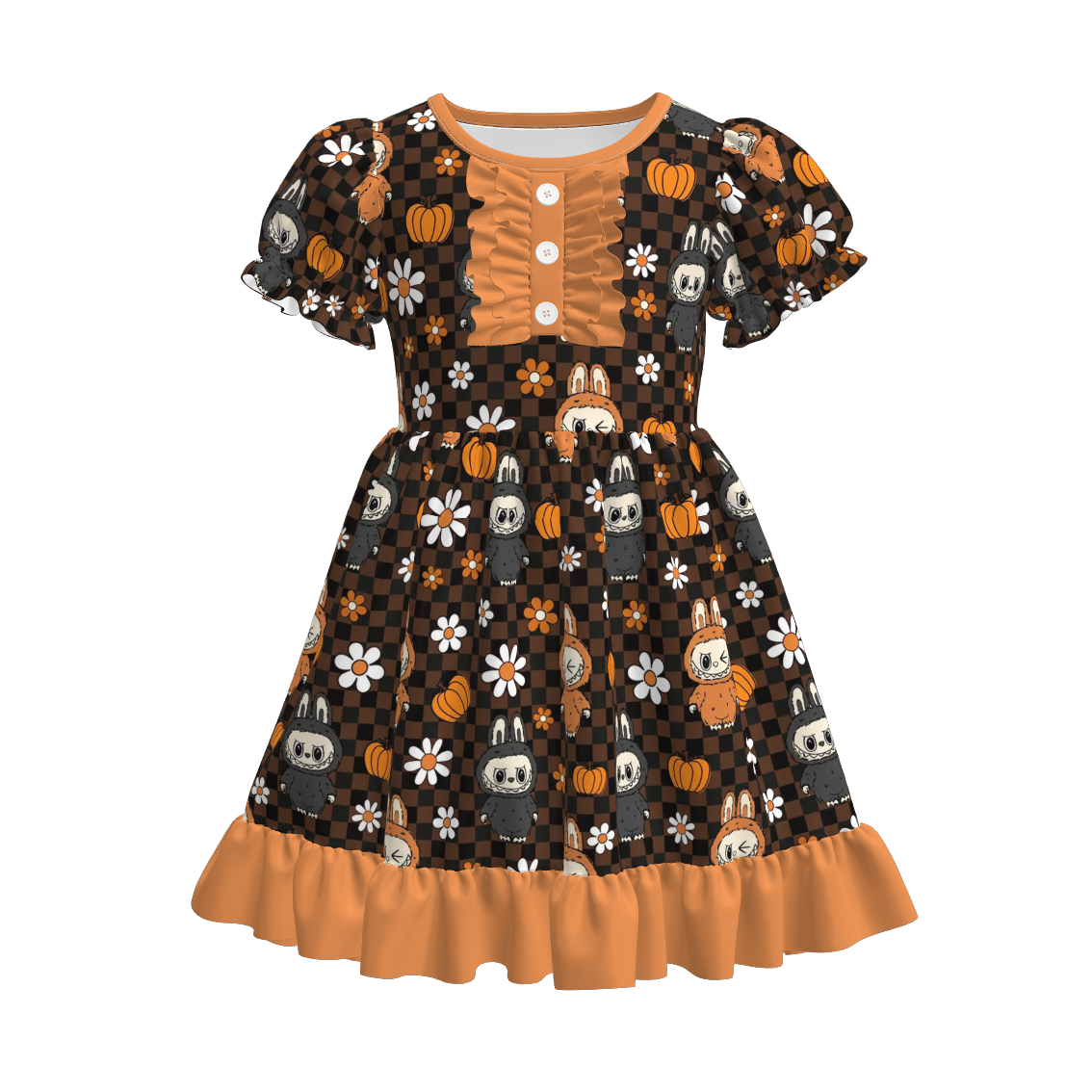 (Pre Order)Girls Halloween Cartoon Print Ruffle Dress