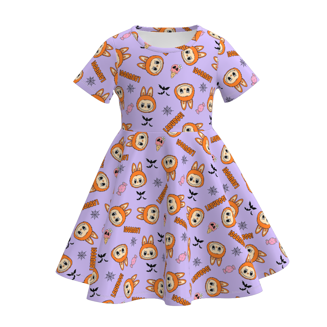 (Pre Order)Girls Halloween Cartoon Print Twirl Dress