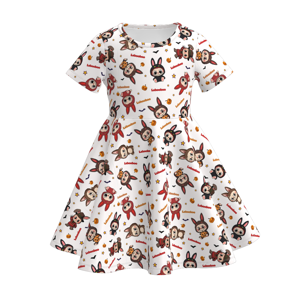(Pre Order)Girls Halloween Cartoon Print Twirl Dress