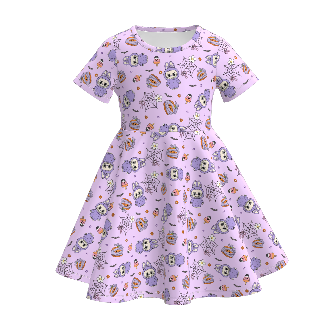 (Pre Order)Girls Halloween Cartoon Print Twirl Dress