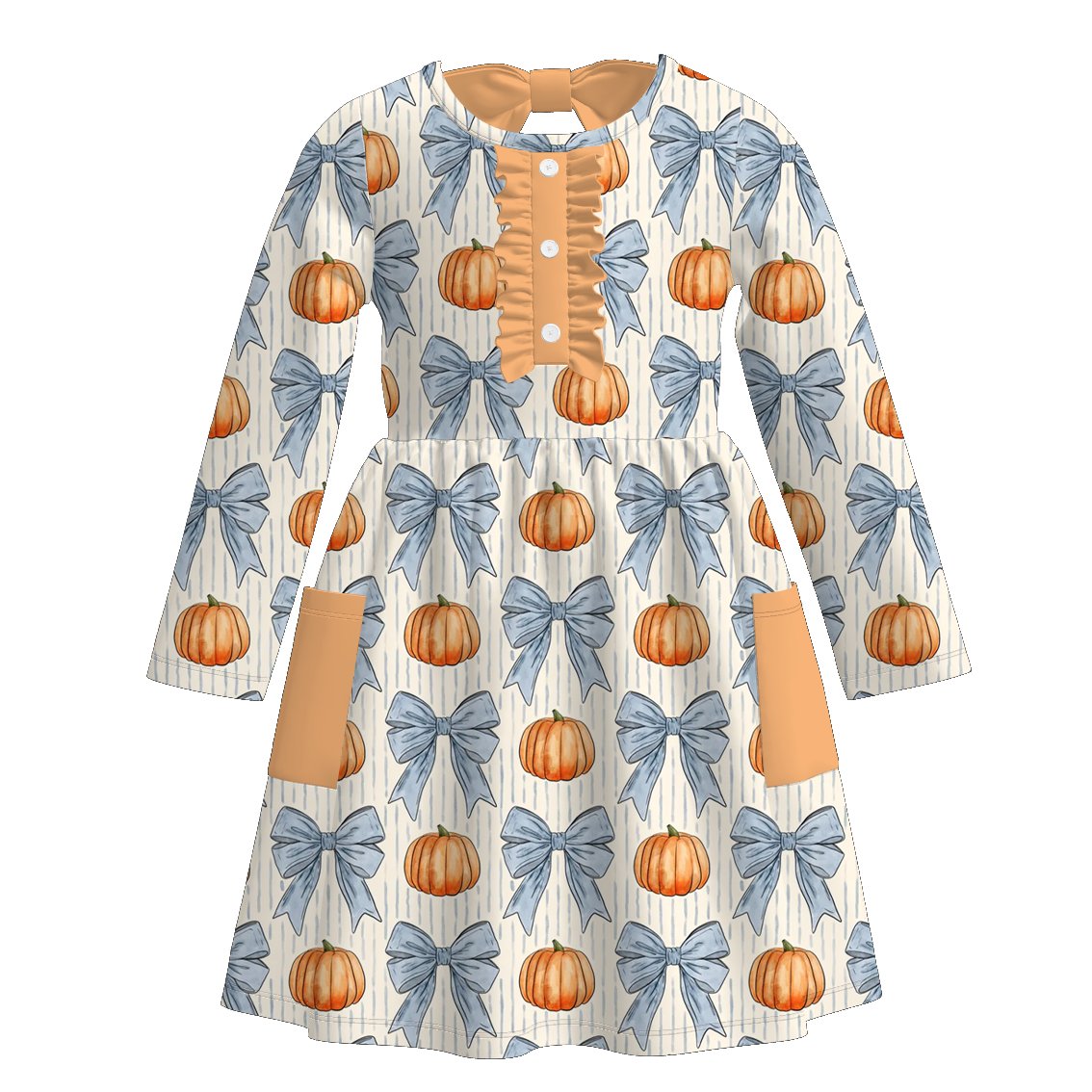 (Pre Order)Girls Fall Boots&Pumpkin Print Dress with Pockets&Set