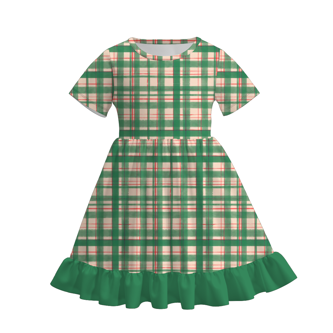 (Pre Order)Girls Fall Plaid Print Ruffle Dress