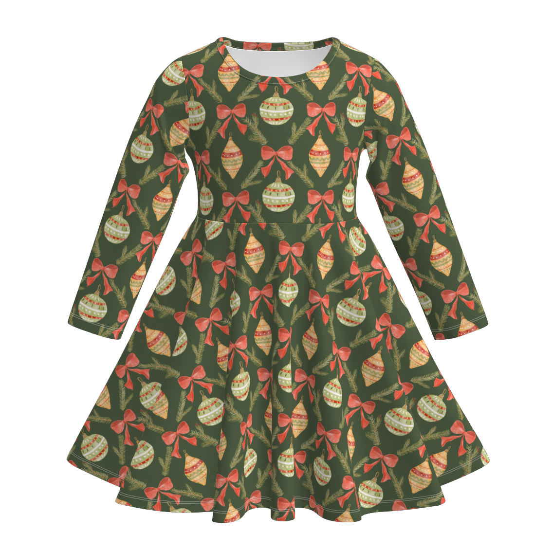 (Pre Order)Girls Christmas Plaid Print Long Sleeves Dress
