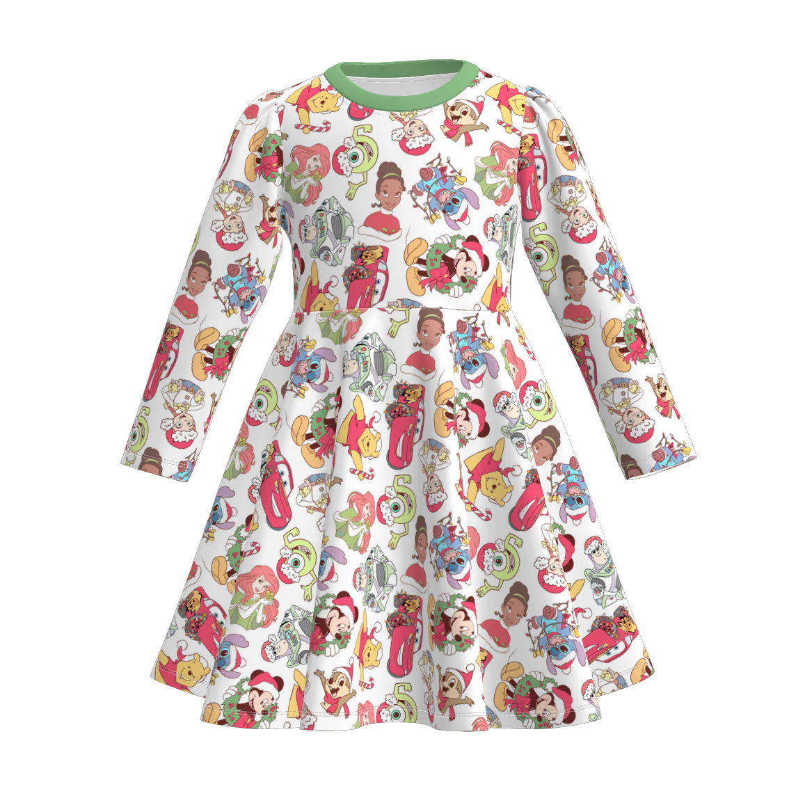 (Pre Order)Girls Christmas Princess Print Long Sleeves Dress