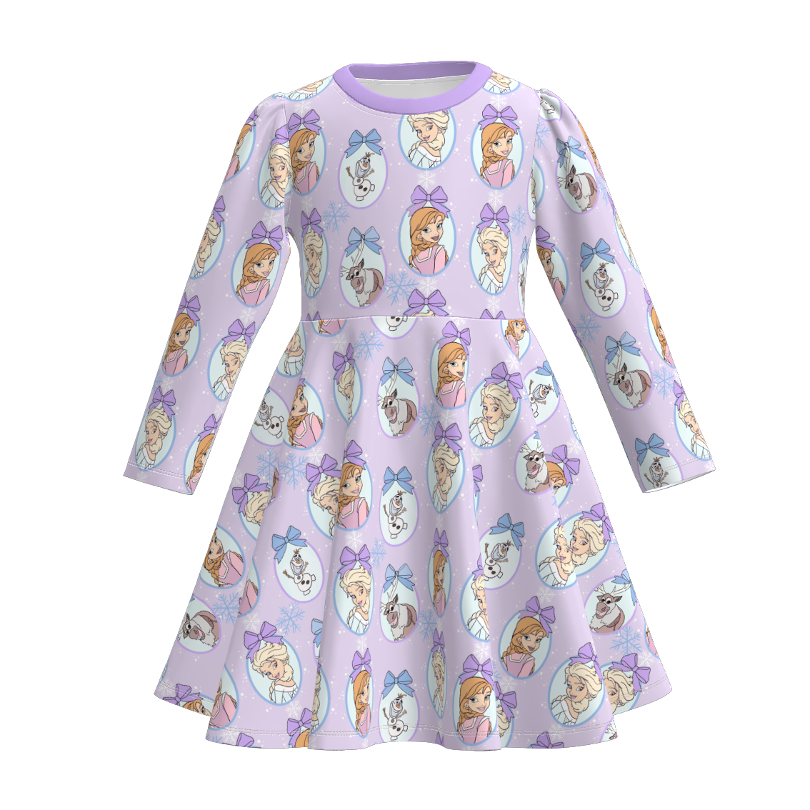 (Pre Order)Girls Christmas Princess Print Long Sleeves Dress
