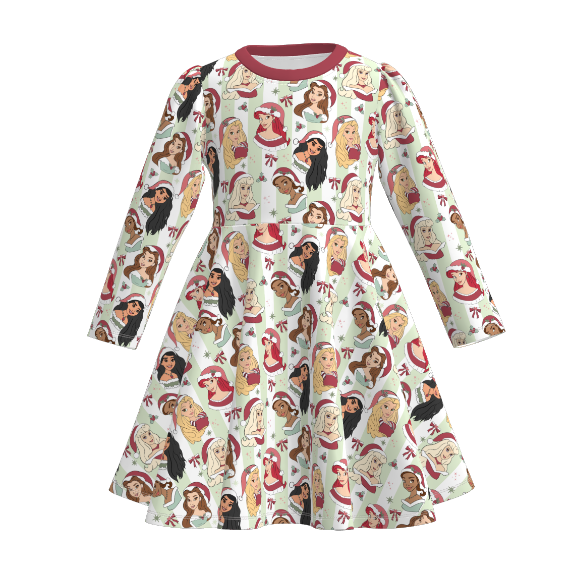 (Pre Order)Girls Christmas Princess Print Long Sleeves Dress