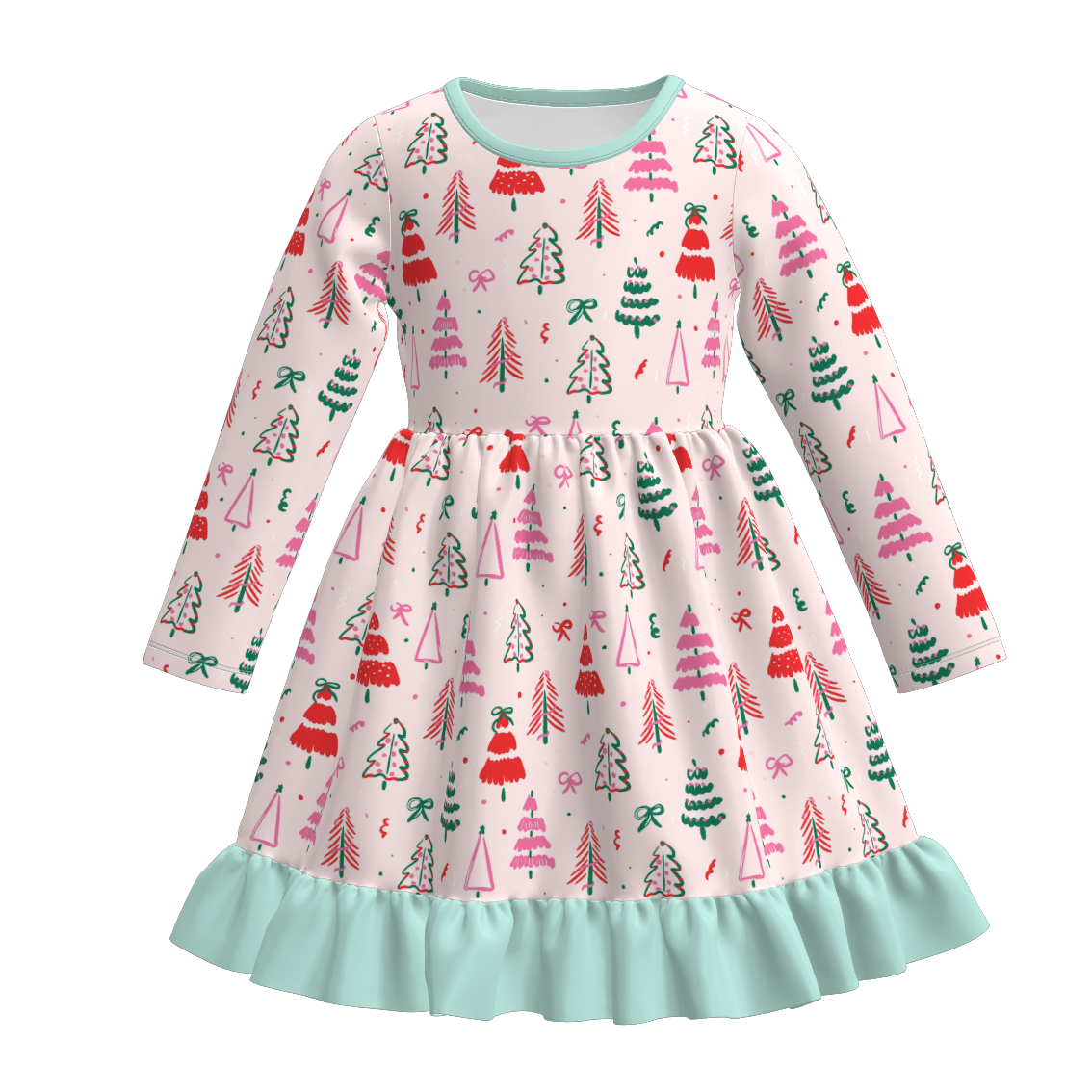 (Pre Order)Girls Christmas Princess&Cartoon Print Ruffle Dress