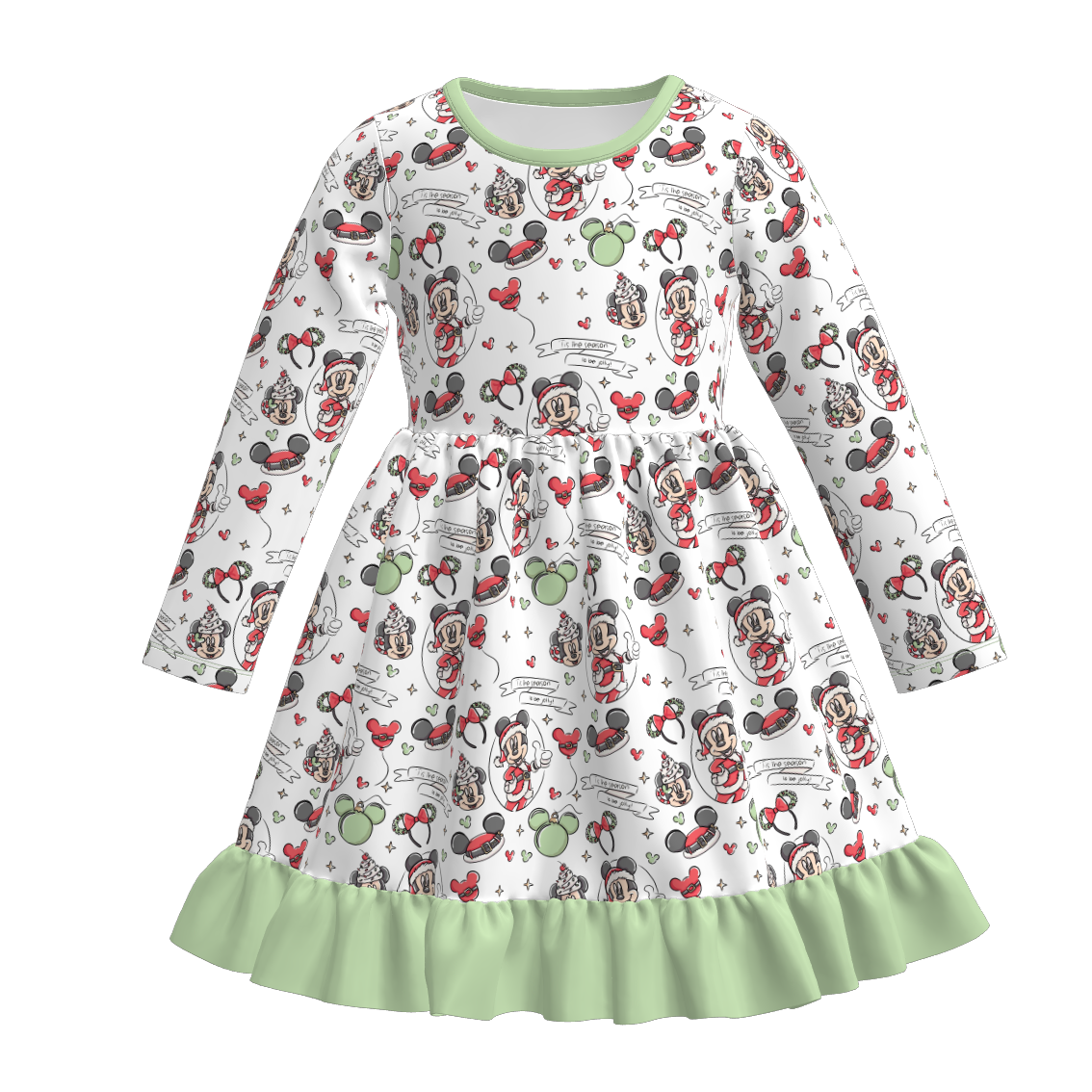 (Pre Order)Girls Christmas Princess&Cartoon Print Ruffle Dress