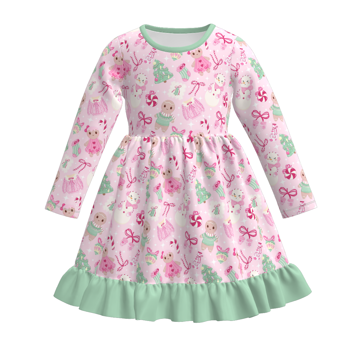 (Pre Order)Girls Christmas Princess&Cartoon Print Ruffle Dress