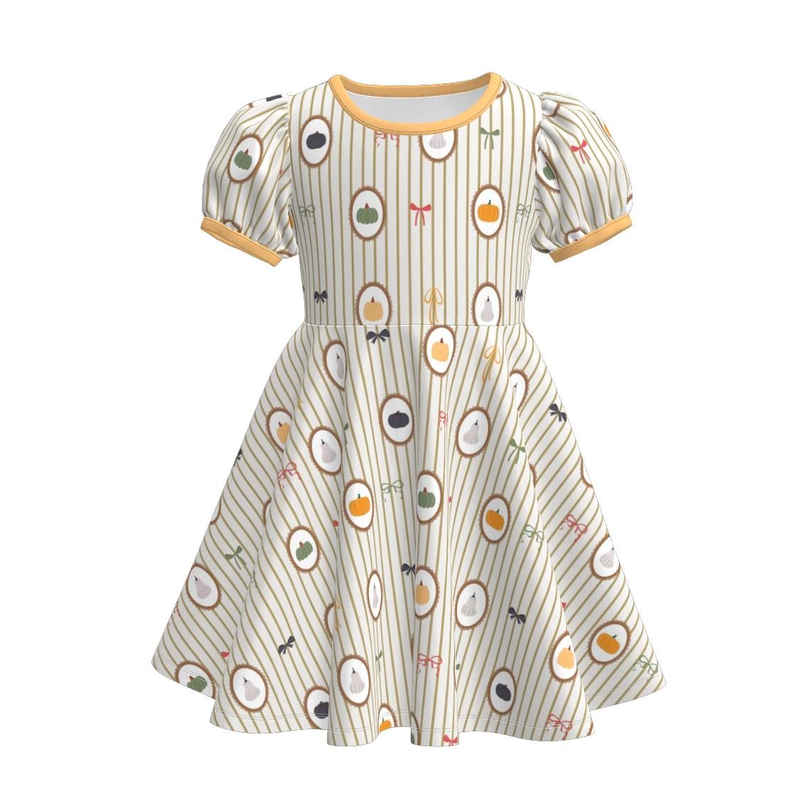 (Pre Order)Girls Fall Bow&LBB Print Dress