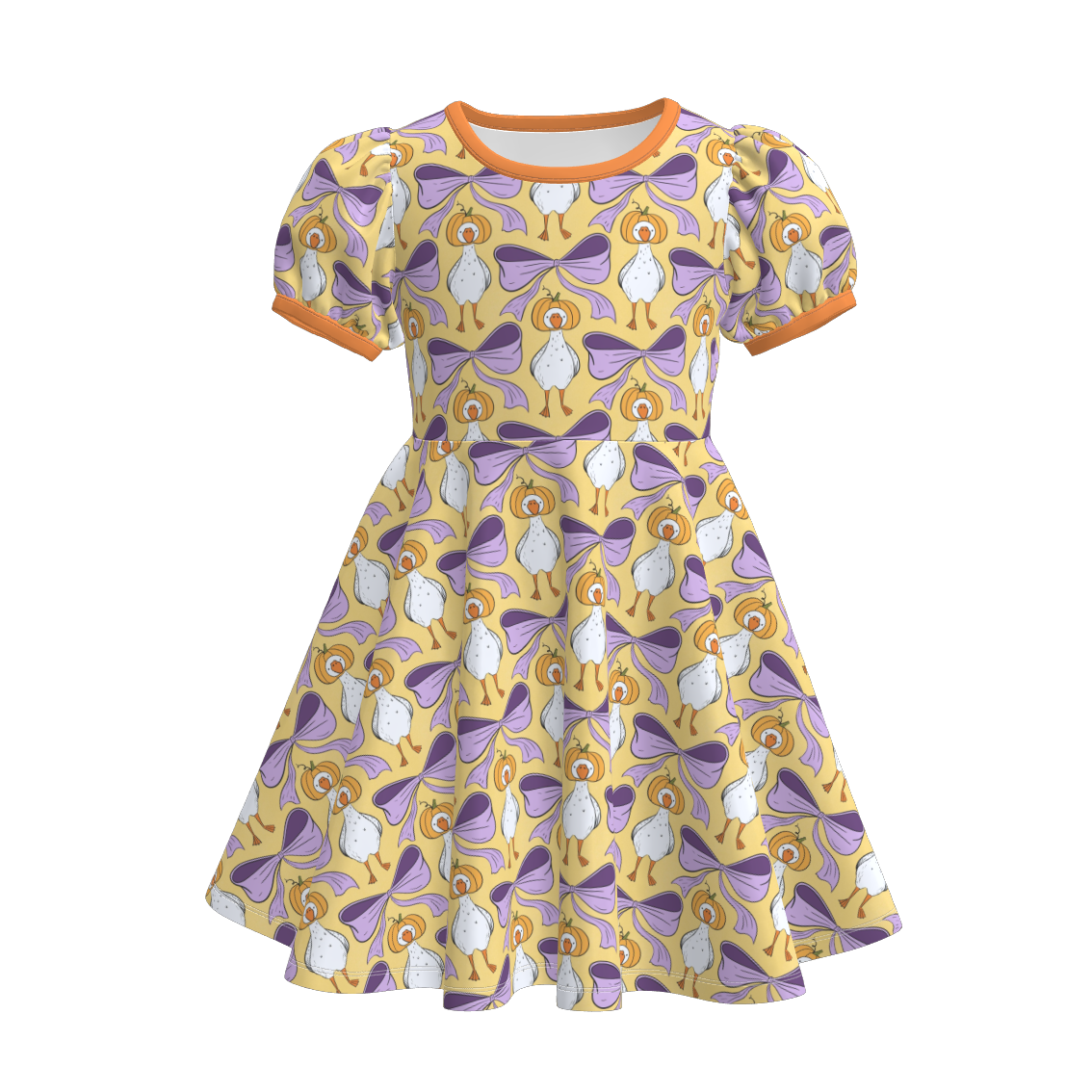 (Pre Order)Girls Fall Bow&Ghost Print Dress