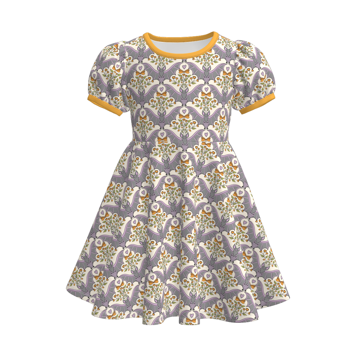 (Pre Order)Girls Fall Bow&Ghost Print Dress