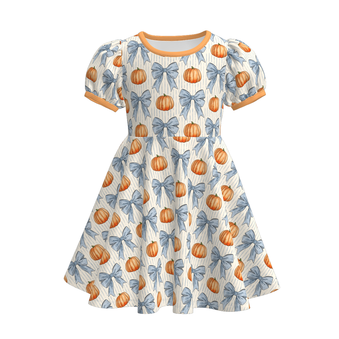 (Pre Order)Girls Fall Bow&Ghost Print Dress