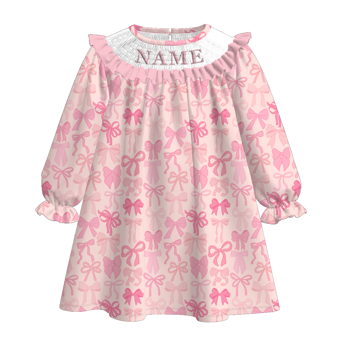 (Pre Order)Sisters Christmas Pink Bow Embroidery Smocked Dress&Romper