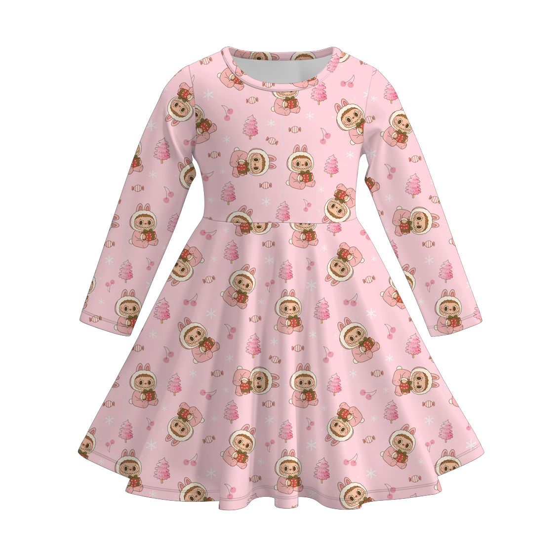 (Pre Order)Girls Christmas LBB Print Long Sleeves Dress