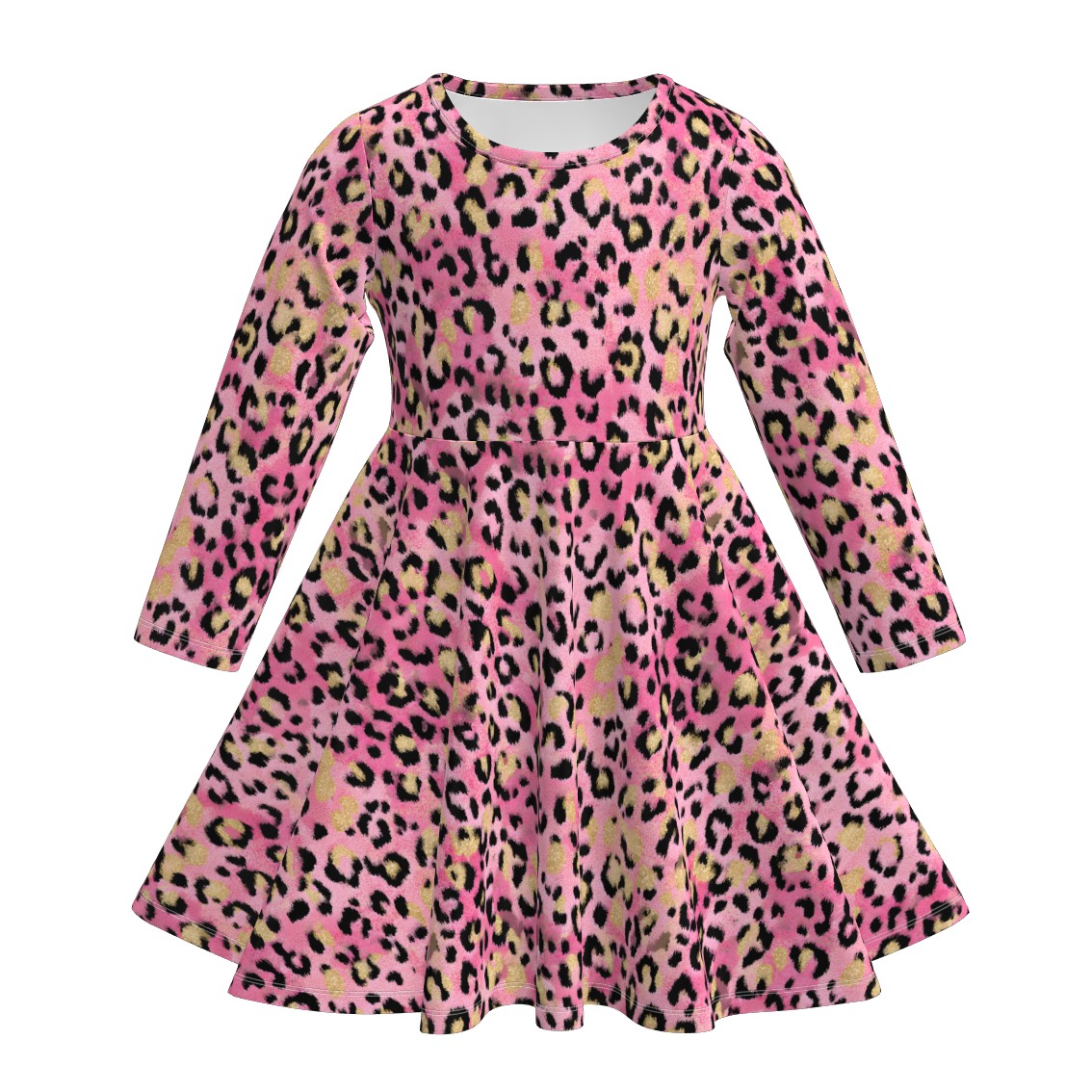 (Pre Order)Girls Fall Leopard Print Long Sleeves Dress