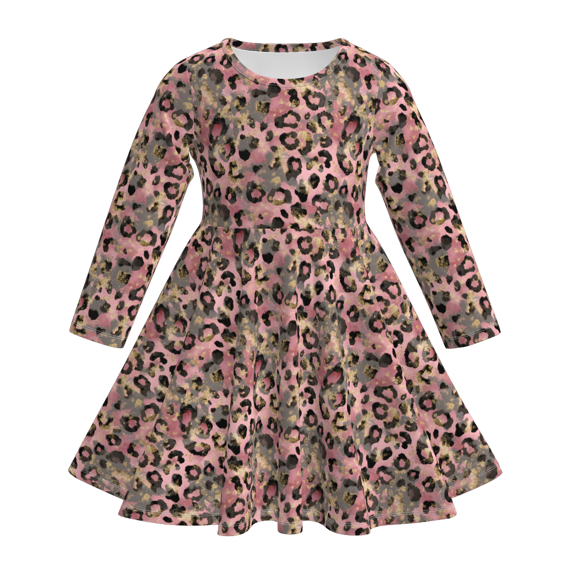 (Pre Order)Girls Fall Leopard Print Long Sleeves Dress