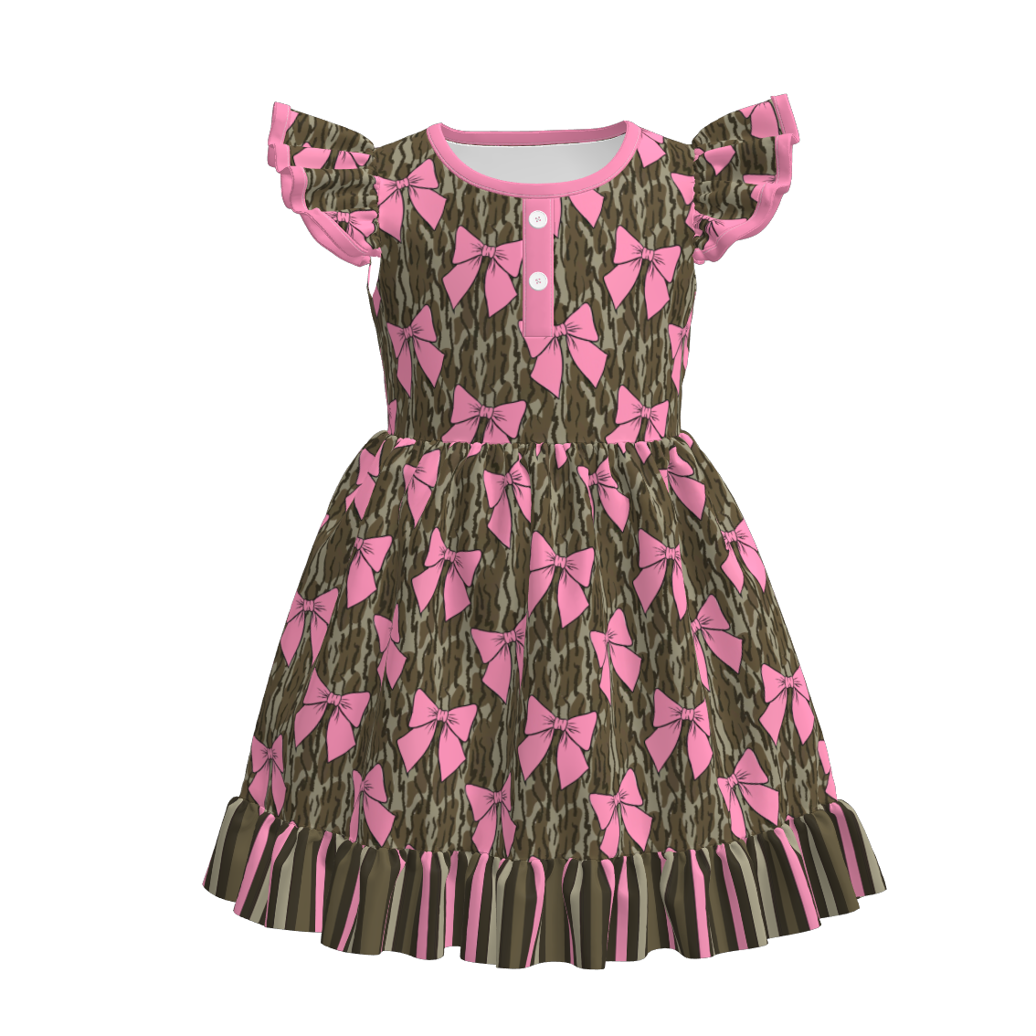 (Pre Order)Girls Fall Bow Print Flying Sleeves Dress