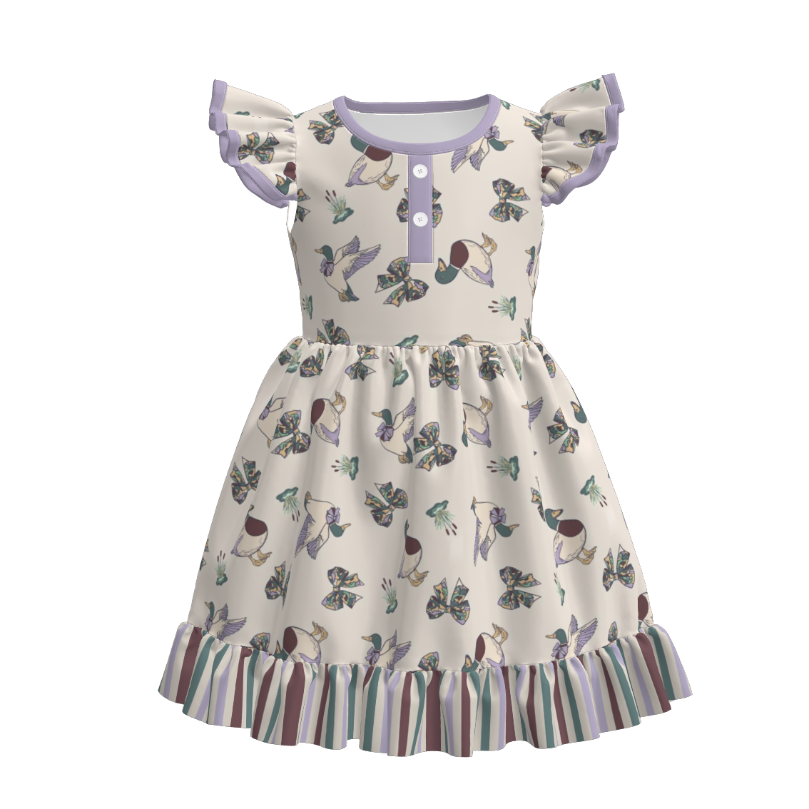 (Pre Order)Girls Fall Bow Print Flying Sleeves Dress