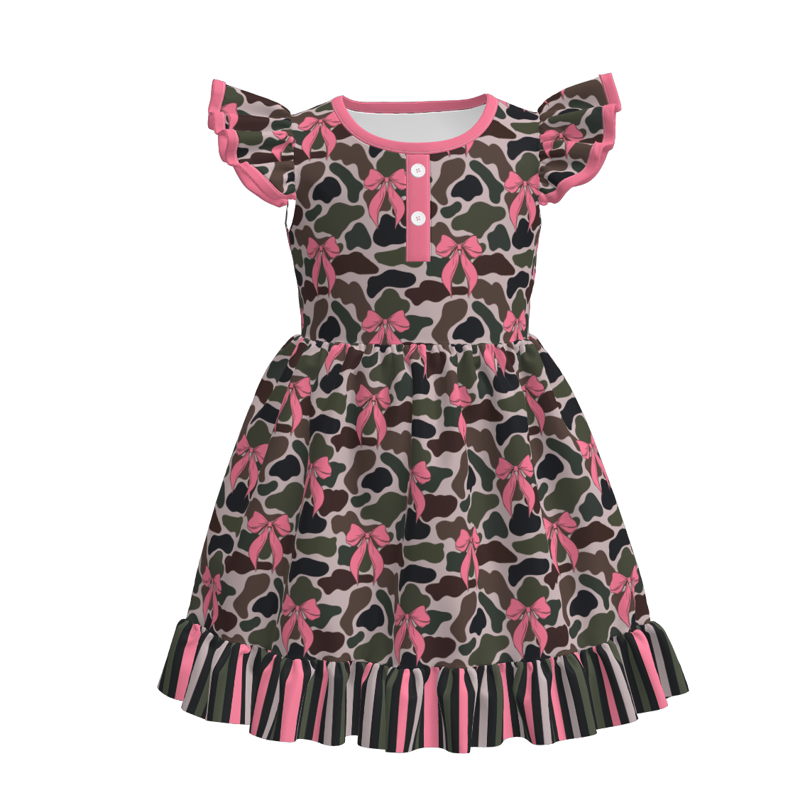 (Pre Order)Girls Fall Bow Print Flying Sleeves Dress