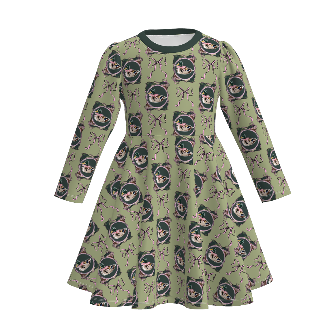 (Pre Order)Girls Fall Bow Print Long Sleeves Dress