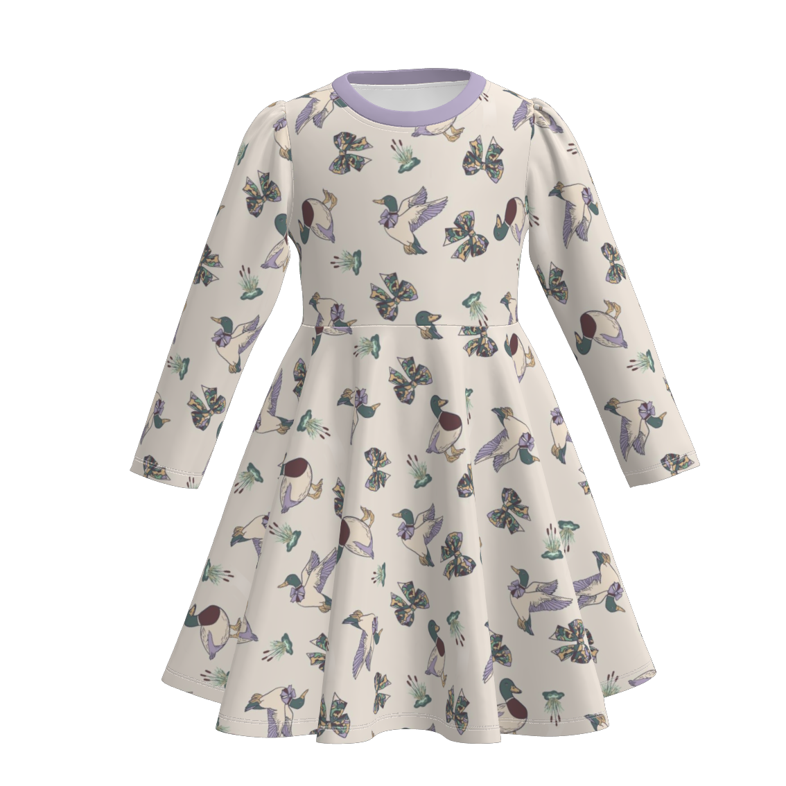 (Pre Order)Girls Fall Bow Print Long Sleeves Dress