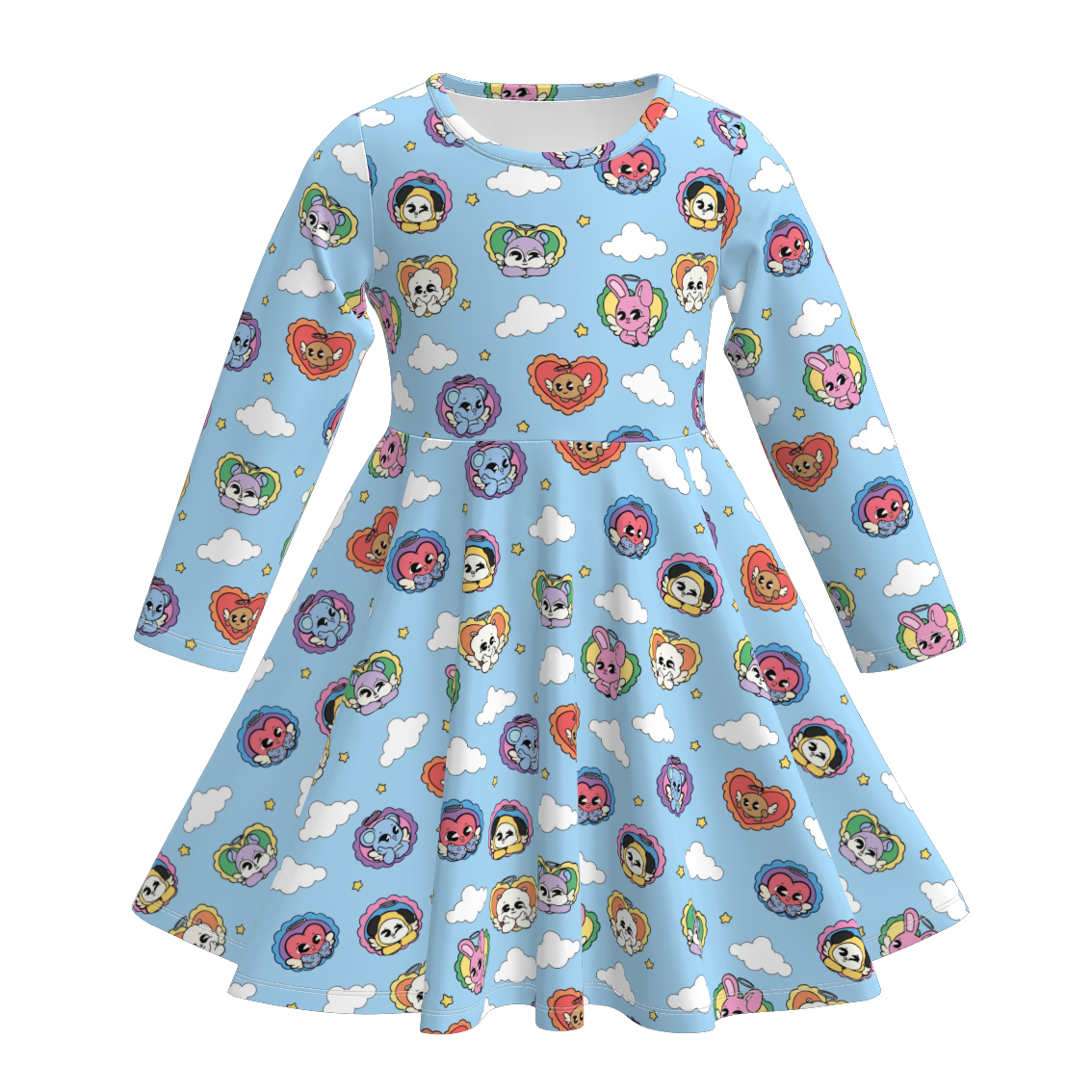 (Pre Order)Girls Fall Cartoon Print Long Sleeves Dress
