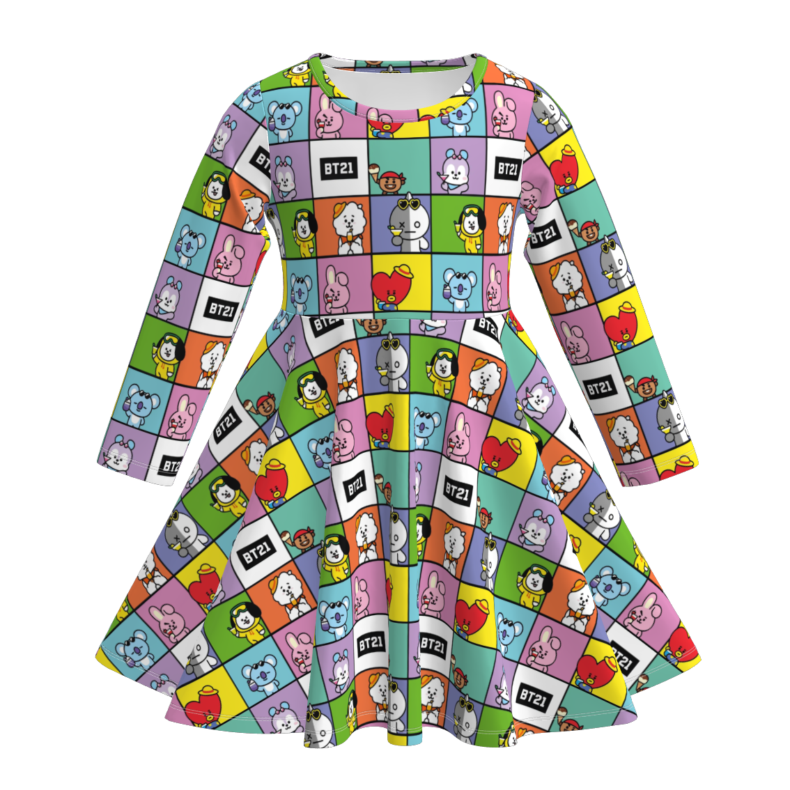 (Pre Order)Girls Fall Cartoon Print Long Sleeves Dress