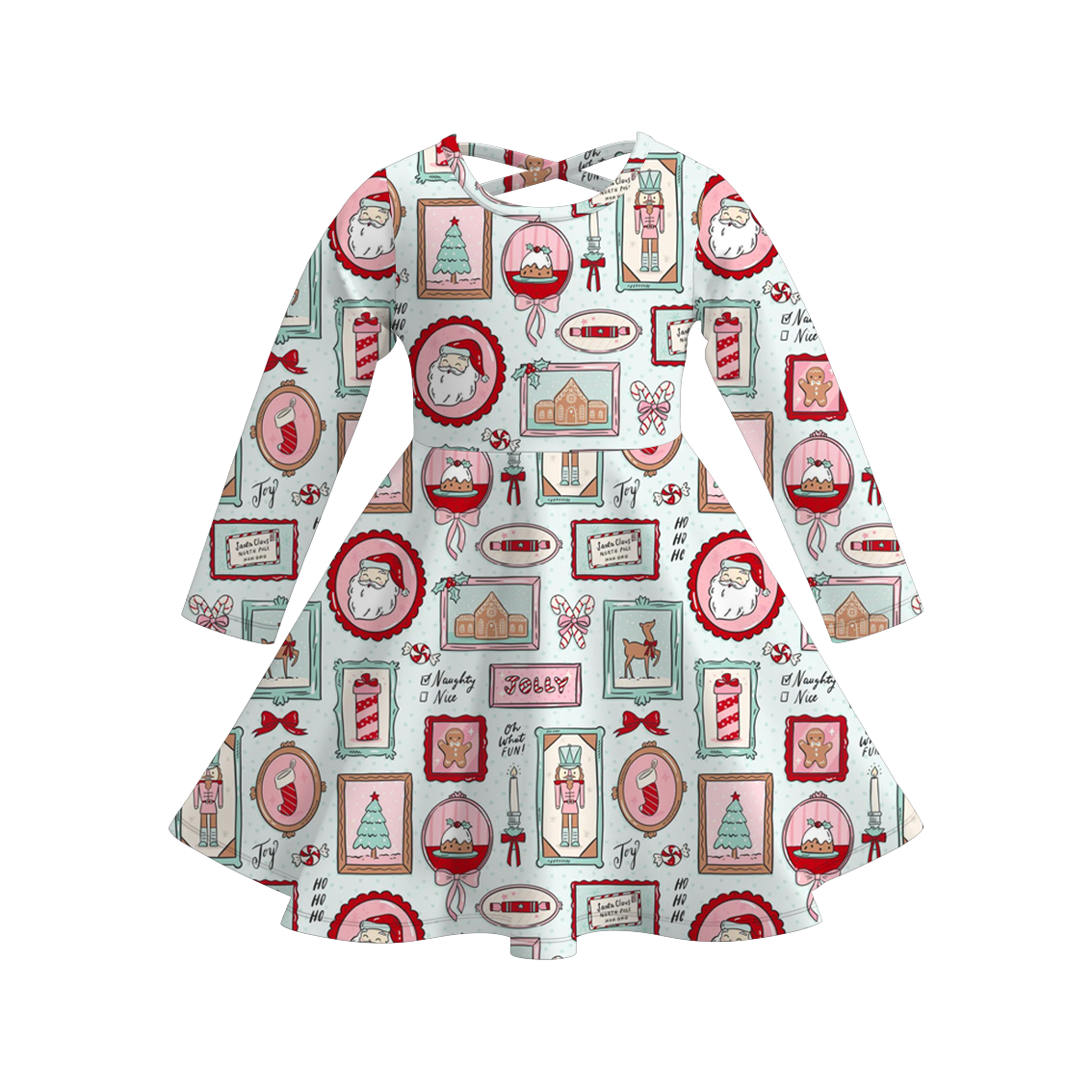 (Pre Order)Girls Christmas Cartoon Print Dress