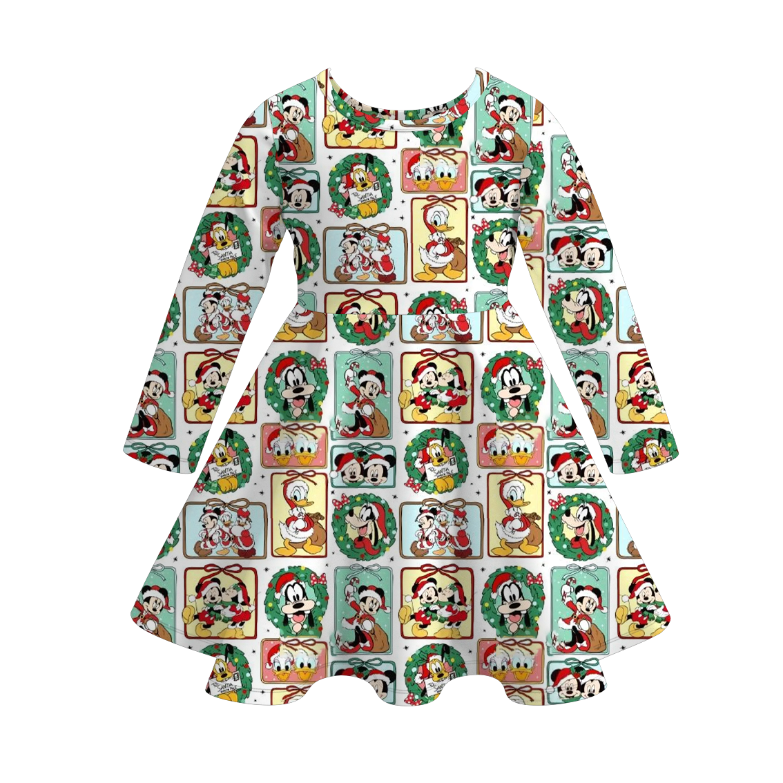 (Pre Order)Girls Christmas Cartoon Print Dress