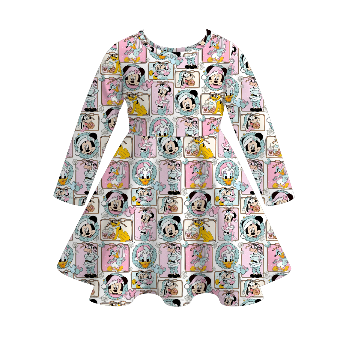 (Pre Order)Girls Christmas Cartoon Print Dress